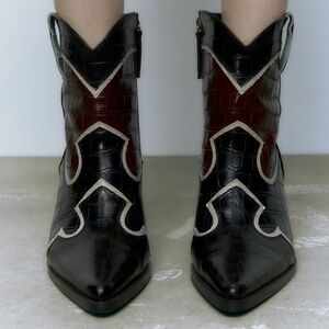 Zara Leathered Heeled Cowboy Ankle Boots